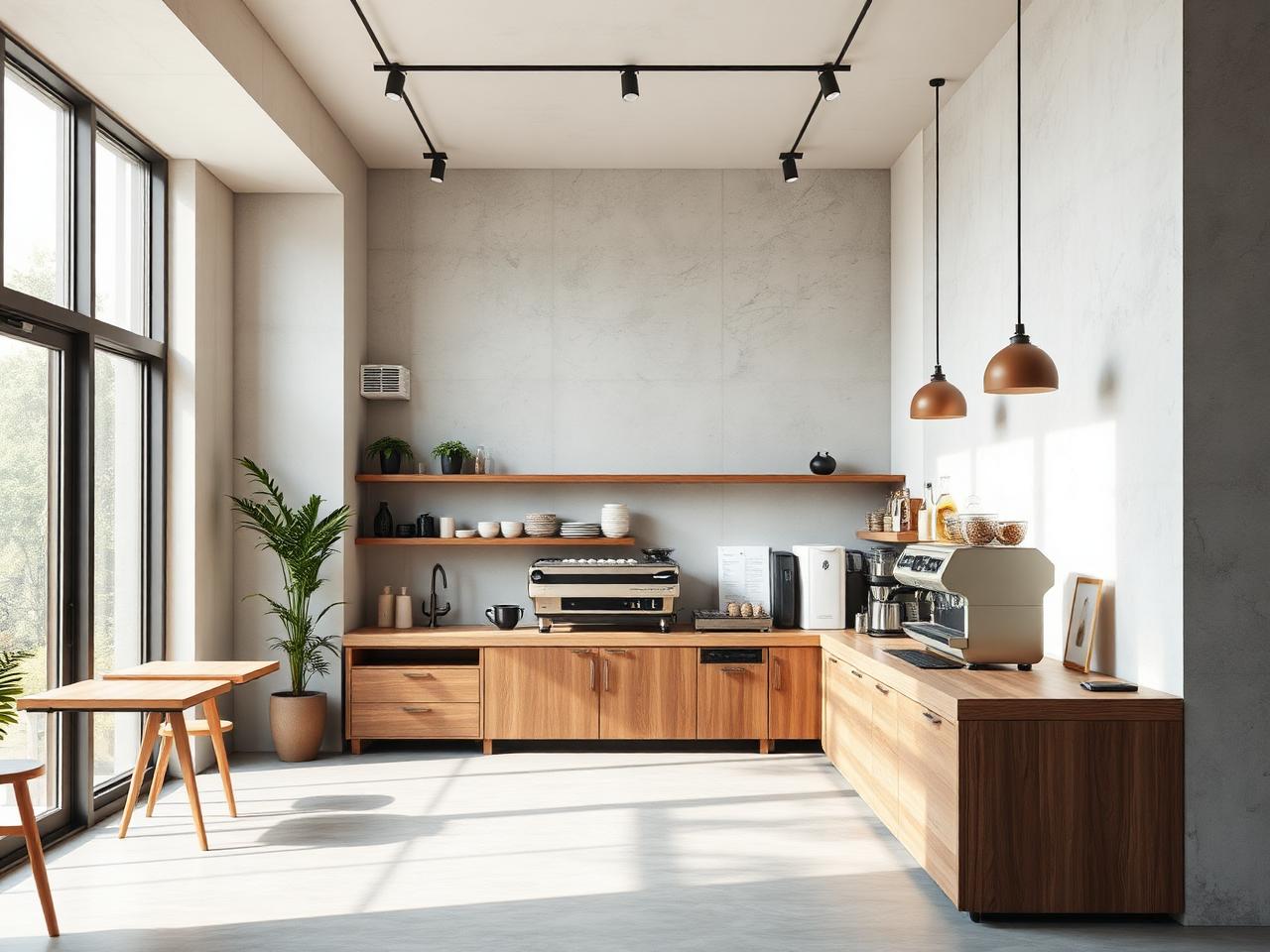 Interno luminoso di una caffetteria.